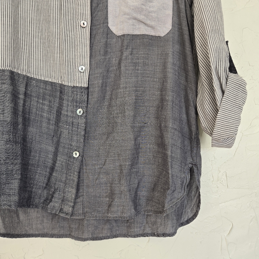 John Mark Patchwork Button Detail Oversized Gray … - image 3